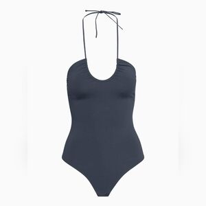 Aritzia Babaton Contour Navy Smoothing Halter Criss Cross Bodysuit XL